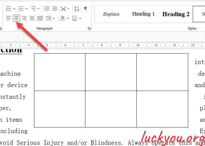how to position a table inside a Microsoft Word document