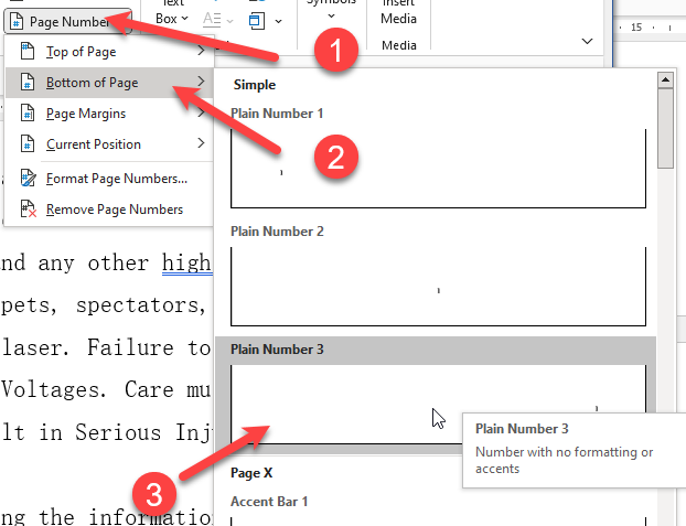 how to insert page numbers in Microsoft Word