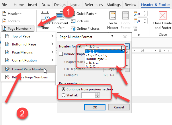 how to insert page numbers in Microsoft Word