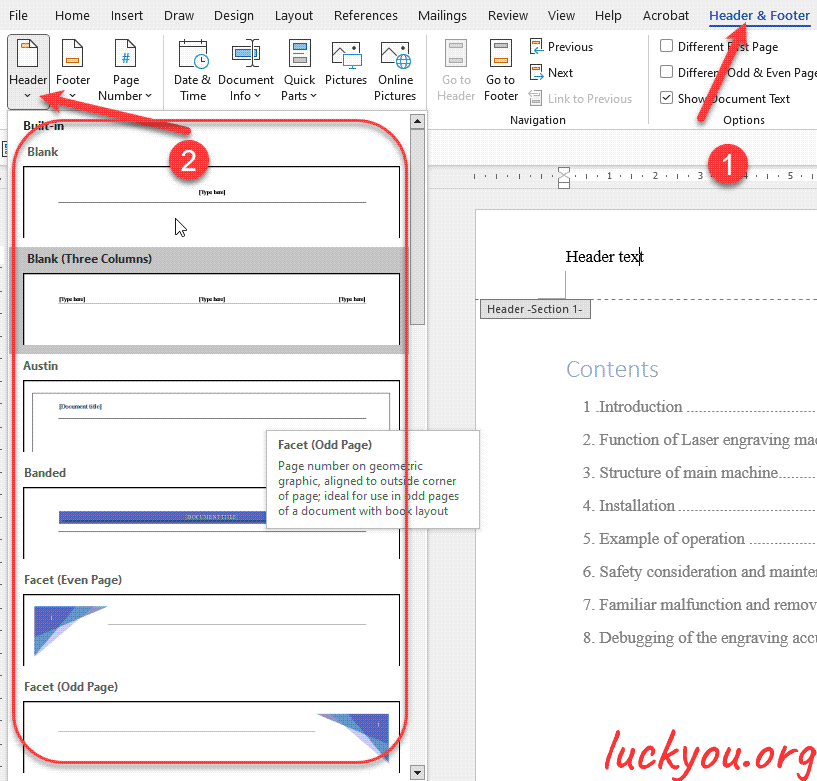 how to edit the header and footer of a page in Microsoft word document