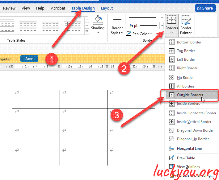 how to remove the horizontal lines of a table in Microsoft Word