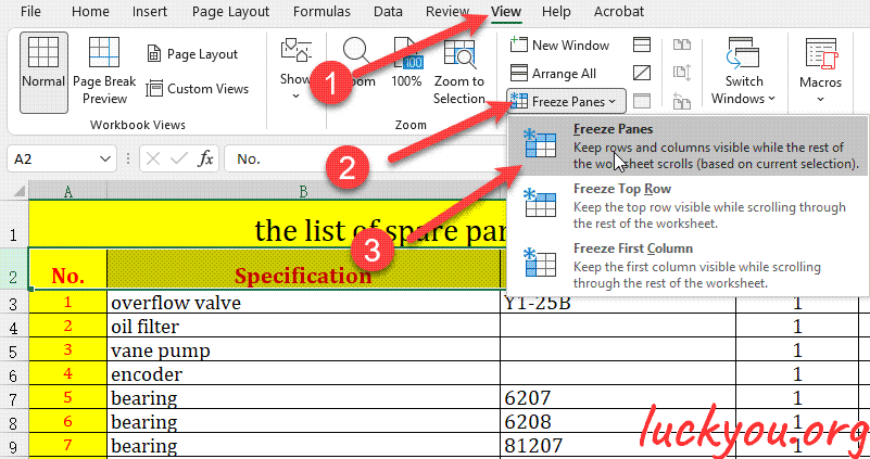 how to fix a row in Microsoft Excel