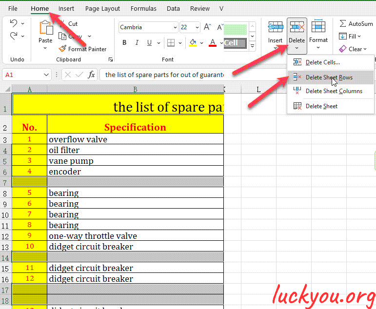 how to delete empty rows in Microsoft Excel