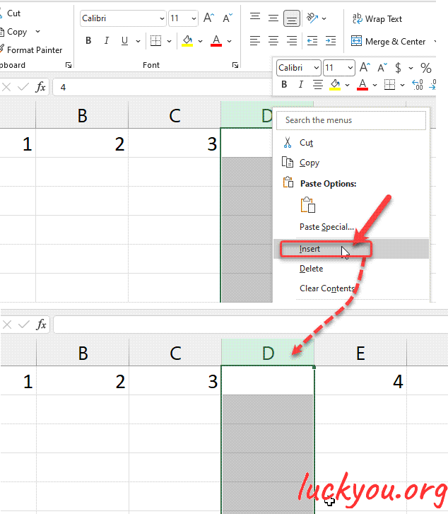 how to insert new columns in excel