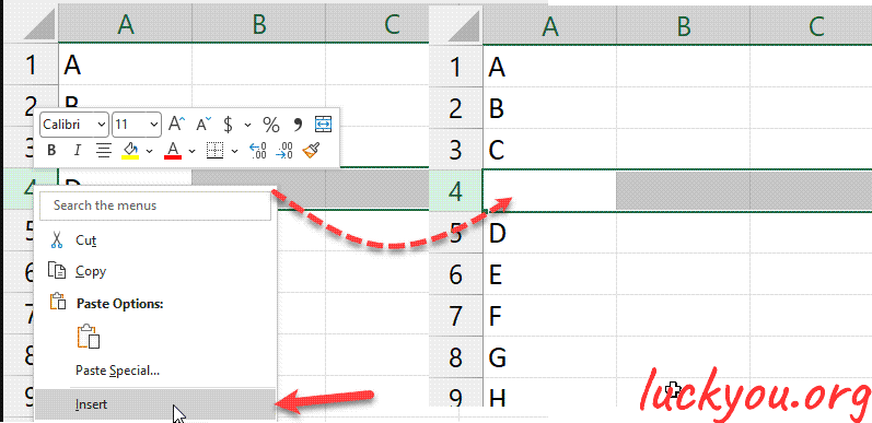 how to insert a new row in Excel