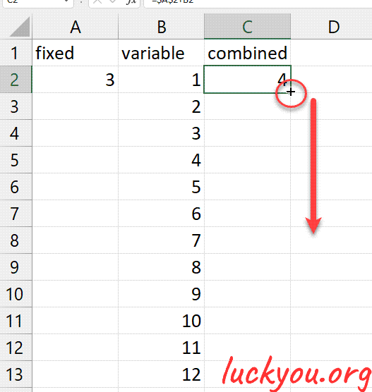 how to apply a formula with a fixed cell to the whole column in EXCEL