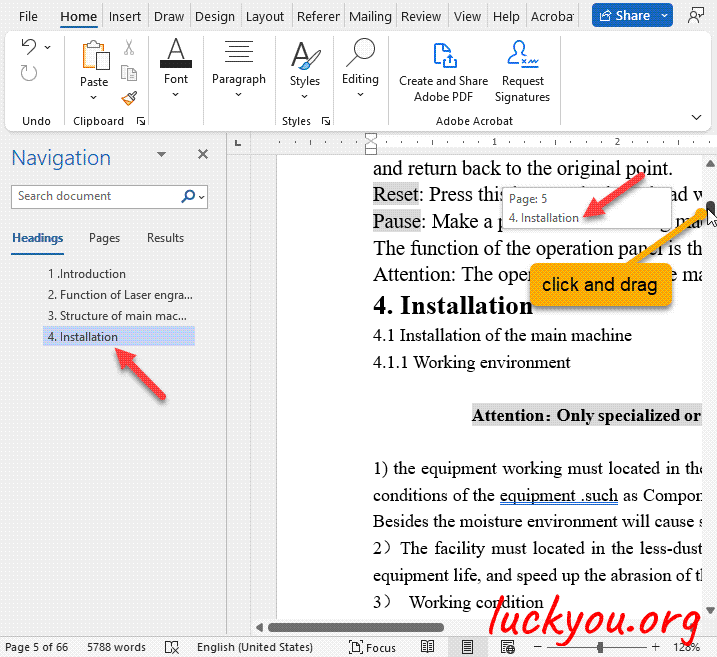 How to move the insertion point in word