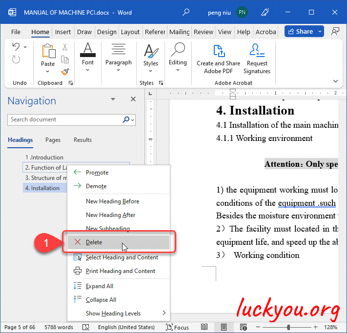 move text with the navigation pane in word