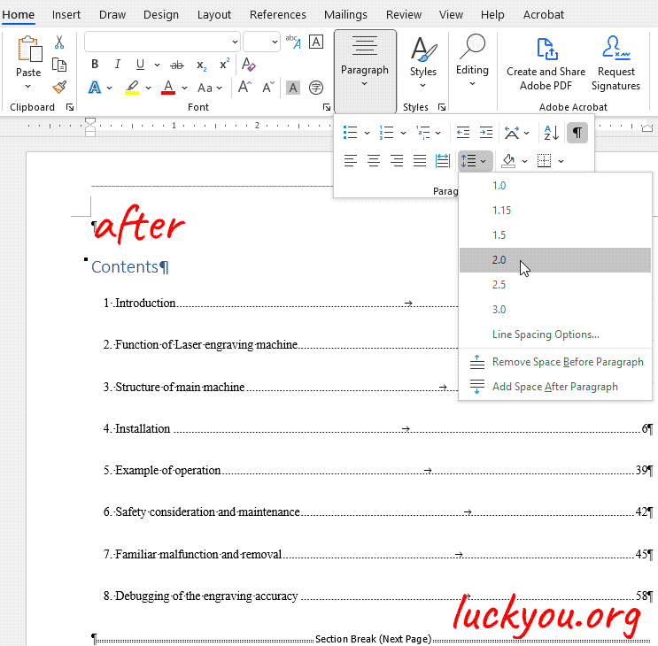 how to change the line spacing in word