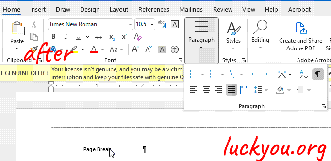 how to remove a page break in word