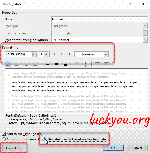 how to change default font in word