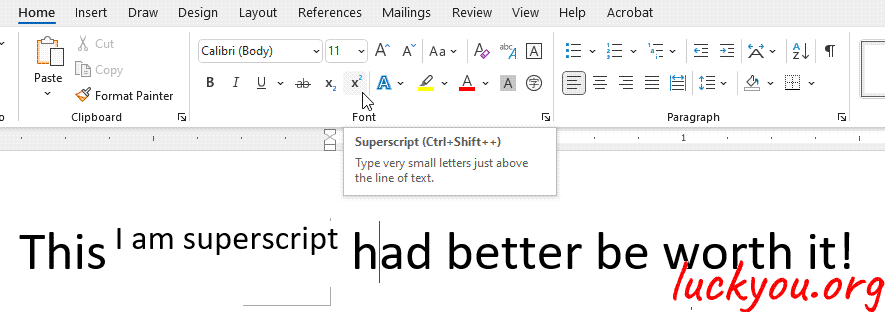how to superscript in word
