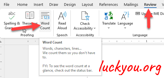 how to count characters and words in Microsoft Word