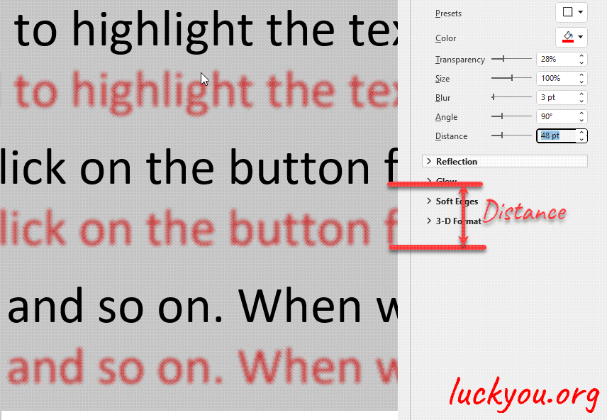 how to add a shadow effect to text in Microsoft word