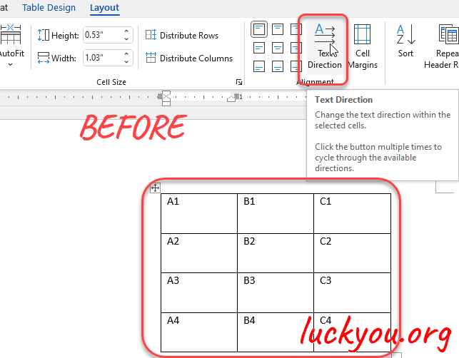 How to rotate a table by 90 degree and Microsoft word