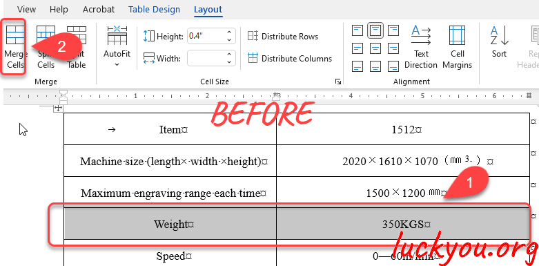 how to merge cells in Microsoft Word