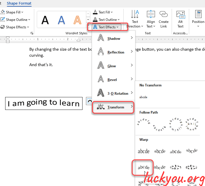 how to curve text in Microsoft word