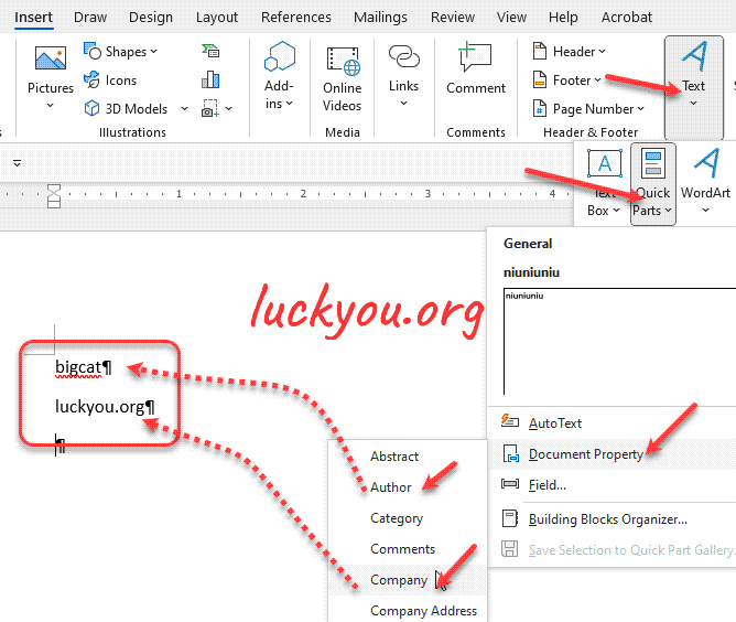how to use quick parts in Microsoft word