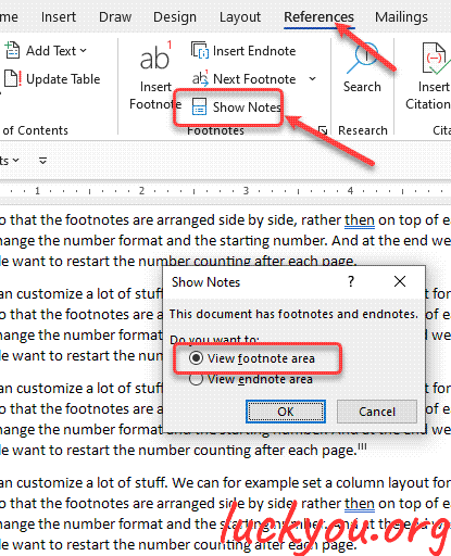 how to insert footnote and endnote in Microsoft Word