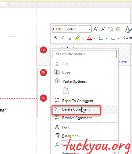 how  to remove comments in Microsoft word