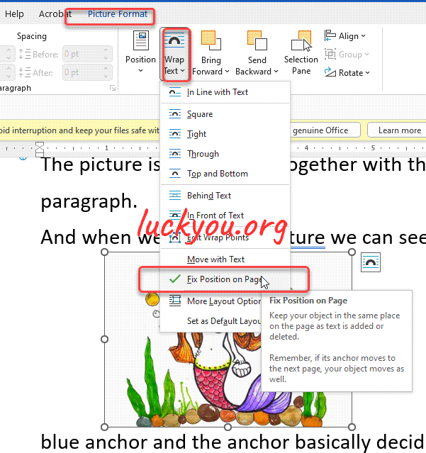 how to move the image in Word