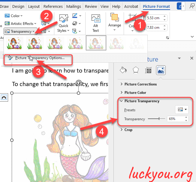 how to change the transparency of a picture and Microsoft word