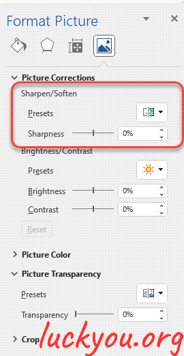 how to change the sharpness of a picture in Microsoft Word