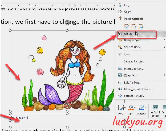 how to insert a picture caption in Microsoft Word