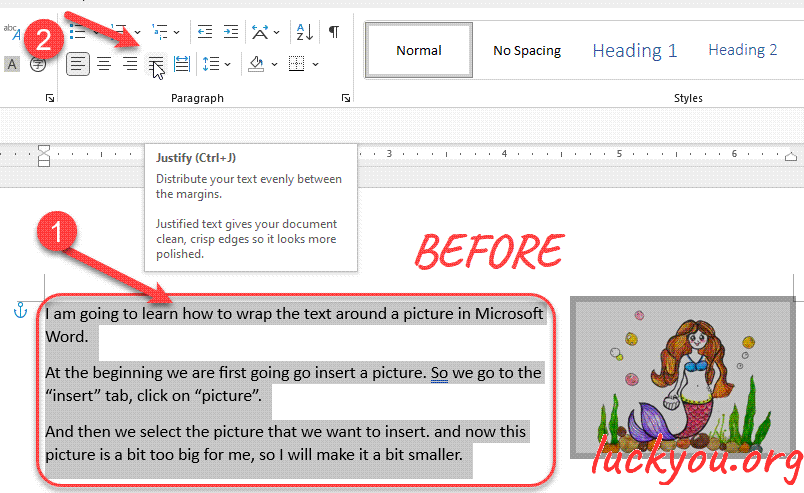 how to wrap the text around a picture in Microsoft Word
