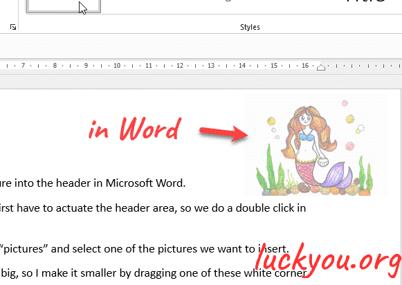 how to insert a picture into the header in Microsoft Word