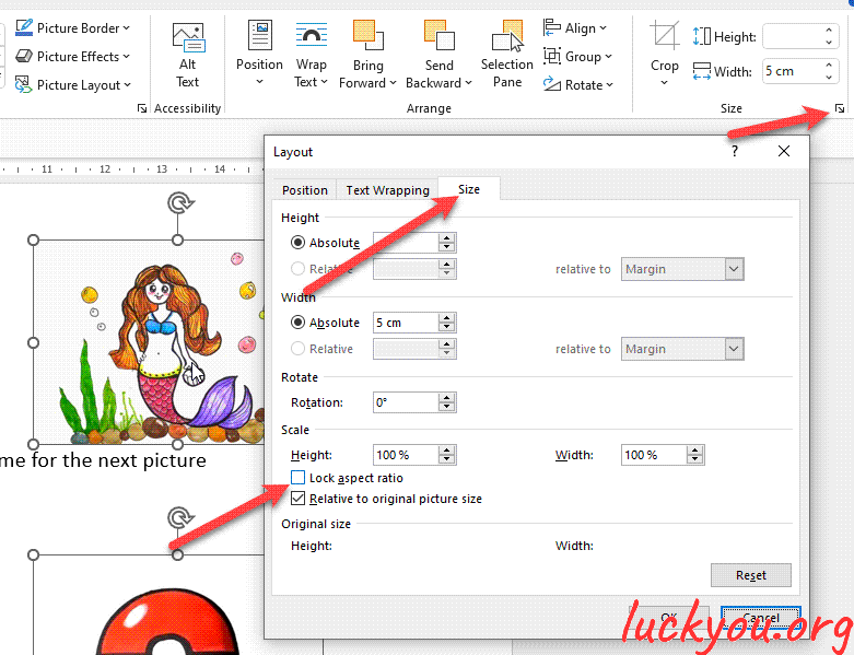 how to make pictures the same size in Microsoft Word
