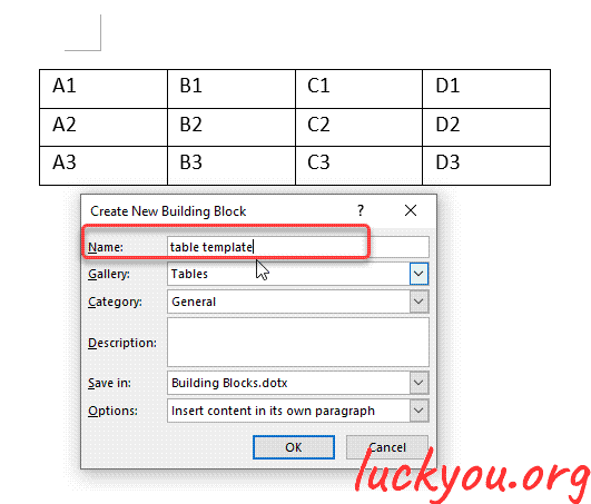 how to create a table template in Microsoft Word