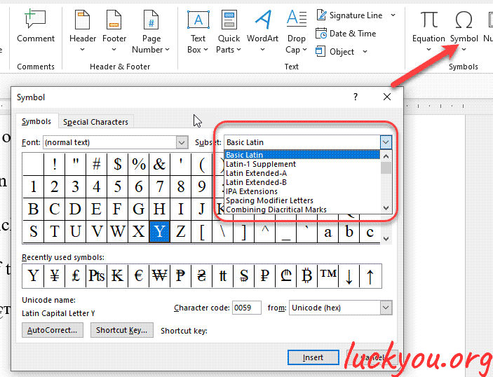 how to enter symbols and text in Microsoft Word