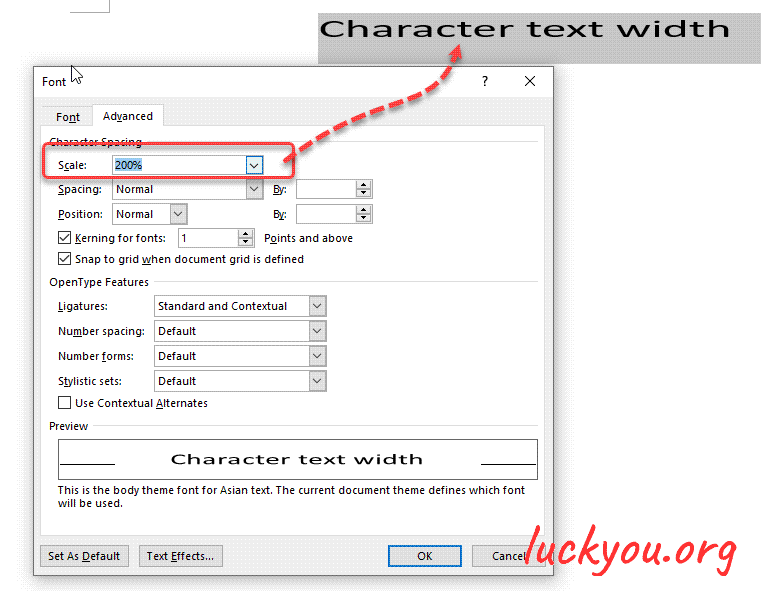 how to change the text width in Microsoft Word