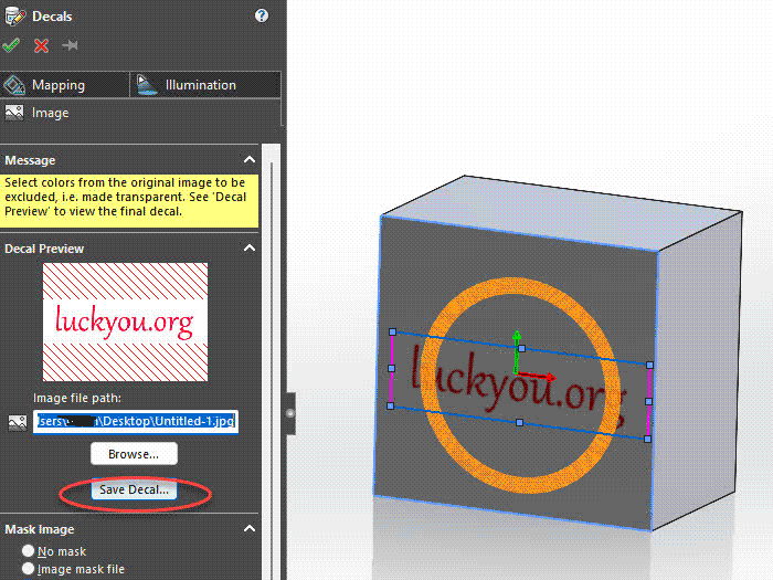 Adding a Decal to a SolidWorks Model: Method and Steps